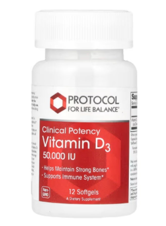 Protocol For Life Balance Vitamin D3, Clinical Potency, 1,250 mcg (50,000 IU), 12 Softgels - Image 1